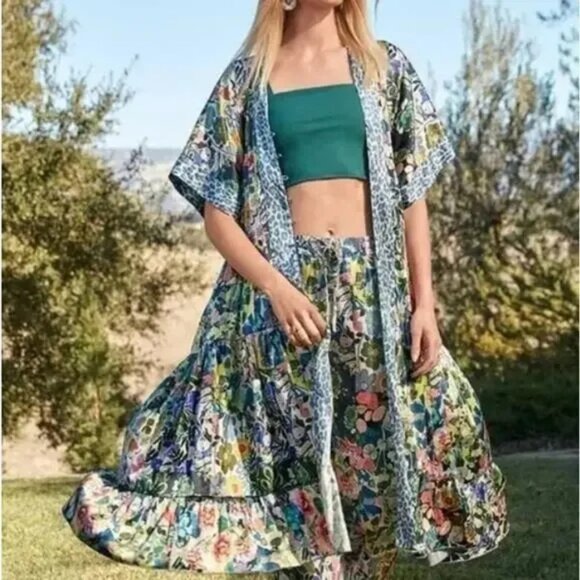 Johnny Was Dress Women XL Chelsea Gardens Floral Kimono Silk Boho Luxe MSRP $575 - Picture 3 of 17